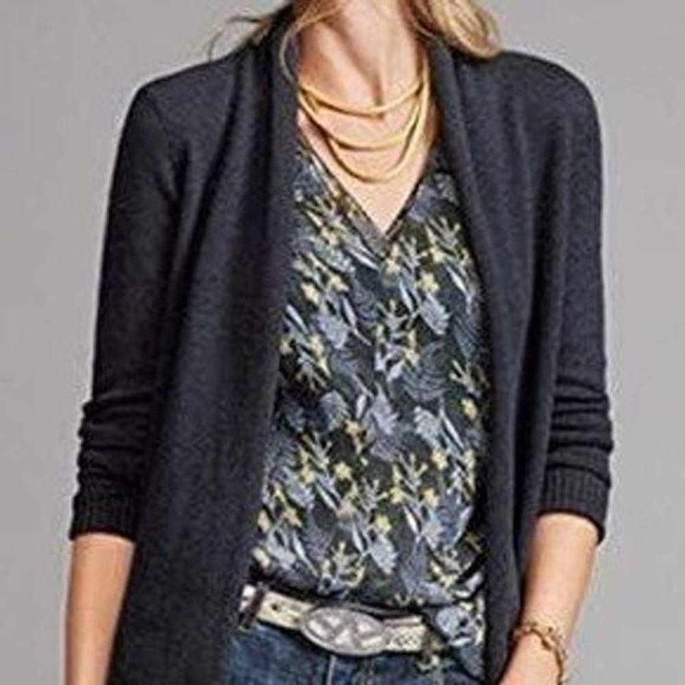 Cabi Sheer Floral Women XL Navy Blue Fern Print V-Neck Layered Tank Top 3450